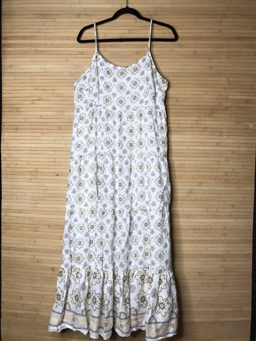 Magaschoni Floral Linen Maxi Dress Cream sz L Large Summer Flower Cottagecore - Picture 4 of 8